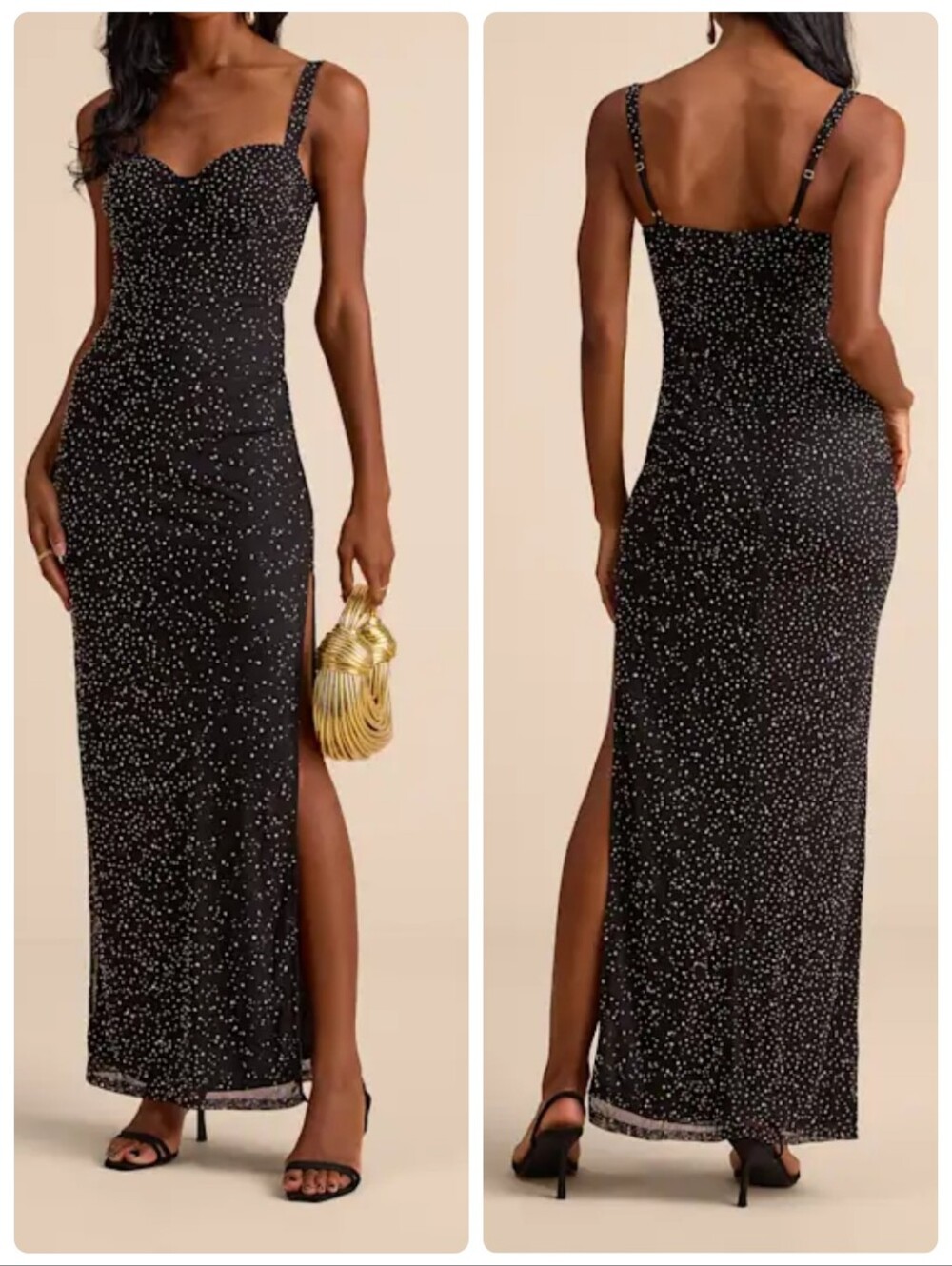 Lulus A-Lister Black Rhinestone Bustier Maxi Dress Size Small NWT